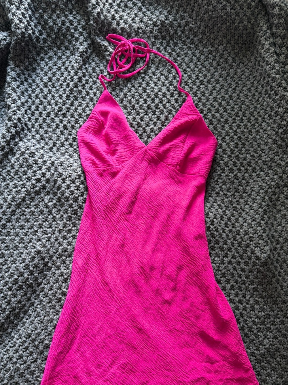 Fuchsia pink tie neck dress